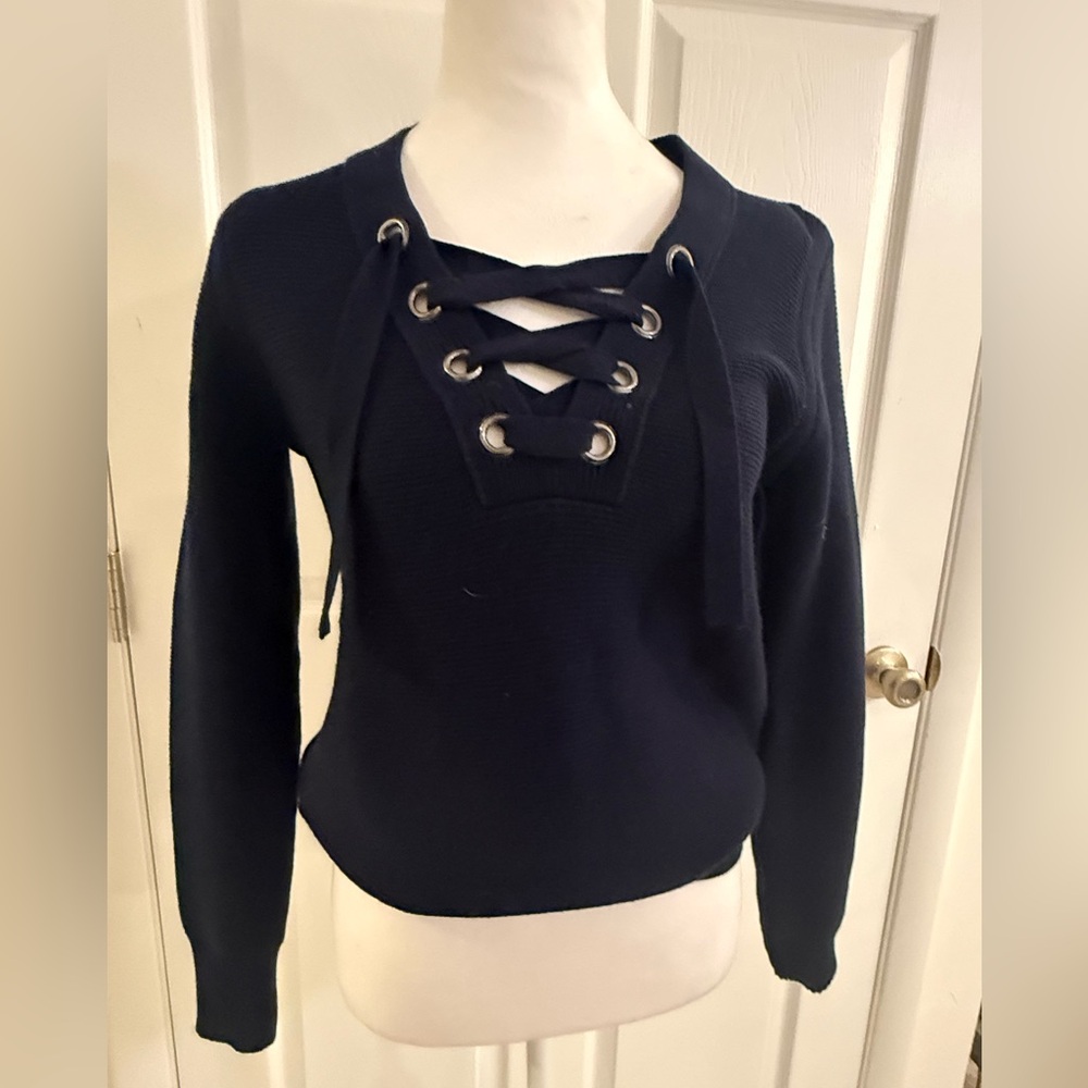 Banana Republic Dark Blue Lace Up Sweater